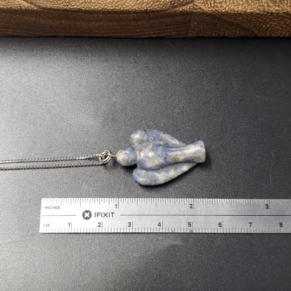 18 Inch Sterling Silver Carved Sodalite Stone Angel Pendant Necklace - Picture 6 of 7